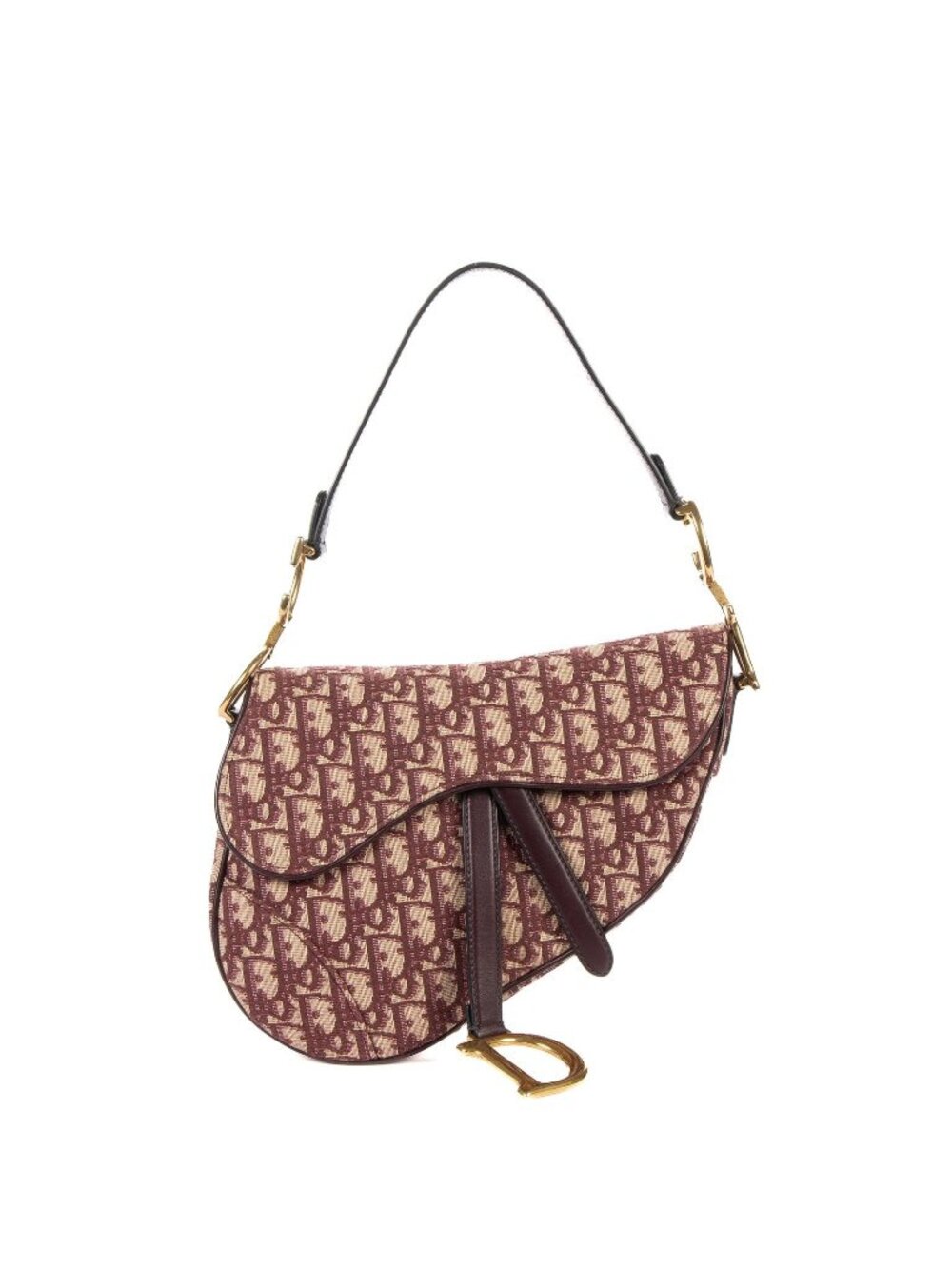 Dior New Saddle Bag Beige Burgundy Trotter Pattern Canvas